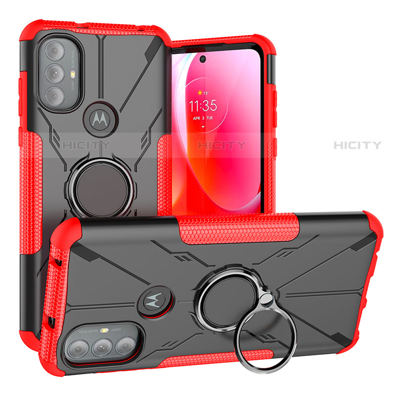 Coque Contour Silicone et Plastique Housse Etui Mat avec Magnetique Support Bague Anneau S02 pour Motorola Moto G Play Gen 2 Rouge Plus