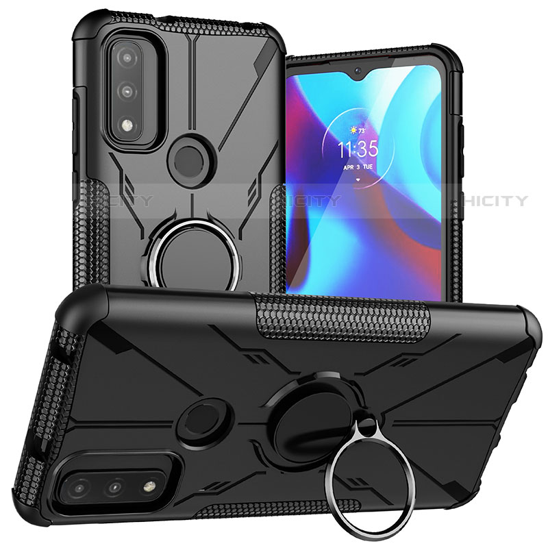 Coque Contour Silicone et Plastique Housse Etui Mat avec Magnetique Support Bague Anneau S02 pour Motorola Moto G Pure Noir Plus