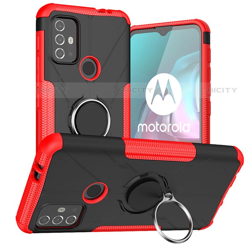 Coque Contour Silicone et Plastique Housse Etui Mat avec Magnetique Support Bague Anneau S02 pour Motorola Moto G10 Plus