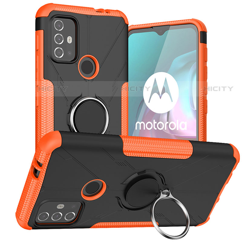 Coque Contour Silicone et Plastique Housse Etui Mat avec Magnetique Support Bague Anneau S02 pour Motorola Moto G10 Power Orange Plus