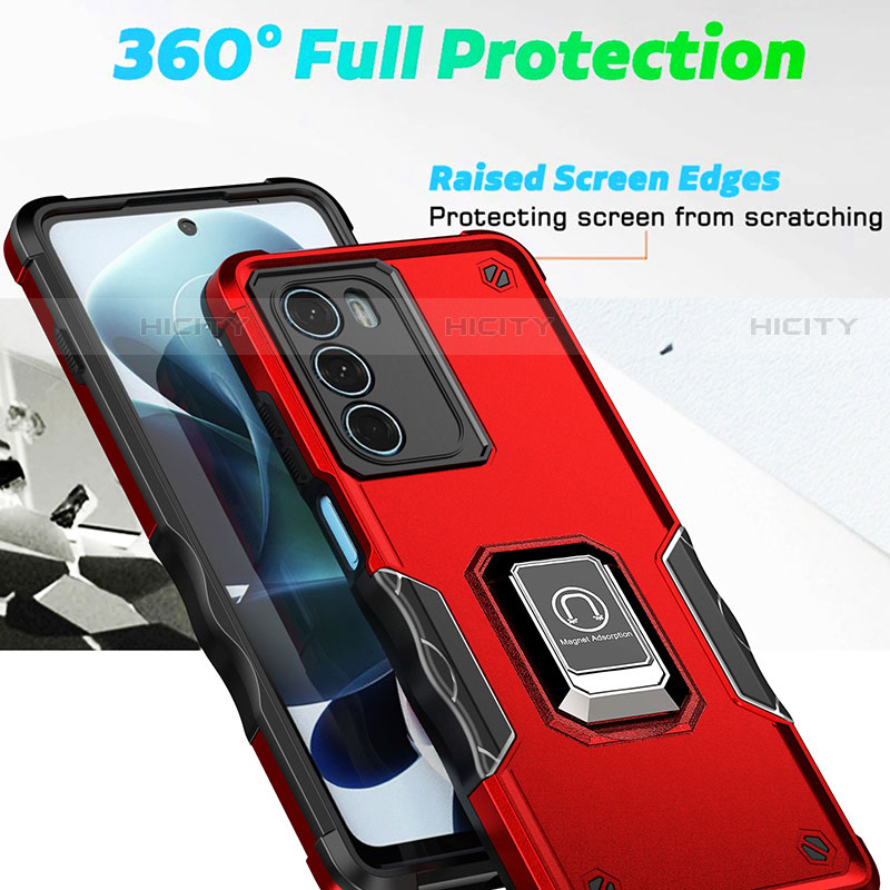 Coque Contour Silicone et Plastique Housse Etui Mat avec Magnetique Support Bague Anneau S02 pour Motorola Moto G200 5G Plus