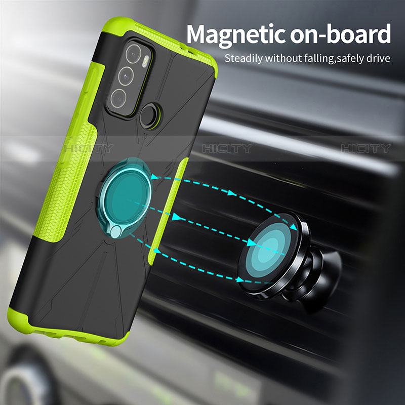 Coque Contour Silicone et Plastique Housse Etui Mat avec Magnetique Support Bague Anneau S02 pour Motorola Moto G60 Plus