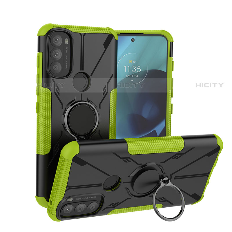 Coque Contour Silicone et Plastique Housse Etui Mat avec Magnetique Support Bague Anneau S02 pour Motorola Moto G71 5G Vert Plus