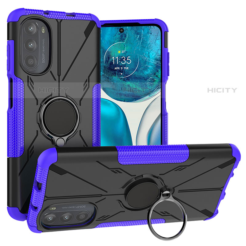 Coque Contour Silicone et Plastique Housse Etui Mat avec Magnetique Support Bague Anneau S02 pour Motorola Moto G71s 5G Plus