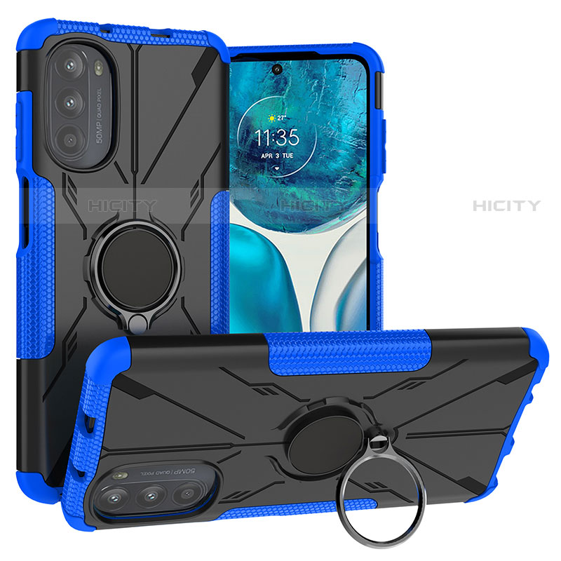 Coque Contour Silicone et Plastique Housse Etui Mat avec Magnetique Support Bague Anneau S02 pour Motorola Moto G82 5G Plus