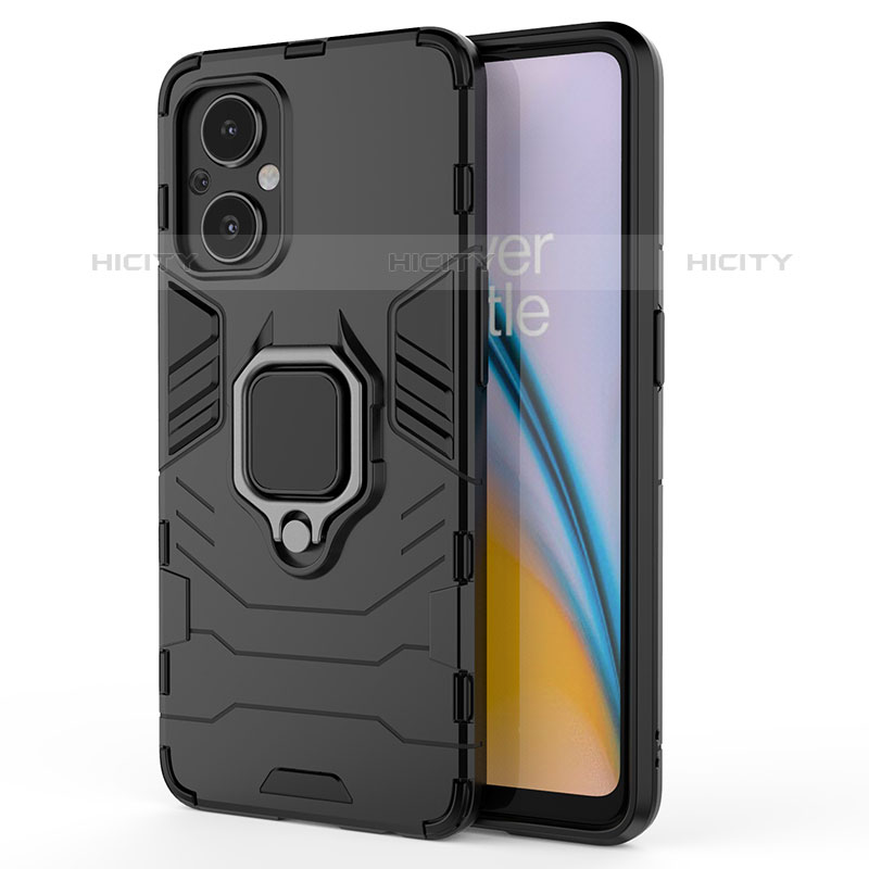 Coque Contour Silicone et Plastique Housse Etui Mat avec Magnetique Support Bague Anneau S02 pour OnePlus Nord N20 5G Noir Plus