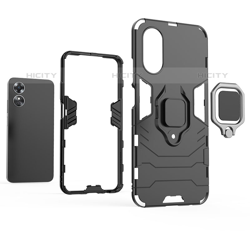 Coque Contour Silicone et Plastique Housse Etui Mat avec Magnetique Support Bague Anneau S02 pour Oppo A17 Plus