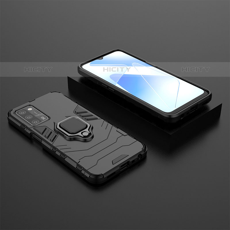 Coque Contour Silicone et Plastique Housse Etui Mat avec Magnetique Support Bague Anneau S02 pour Oppo A53s 5G Noir Plus