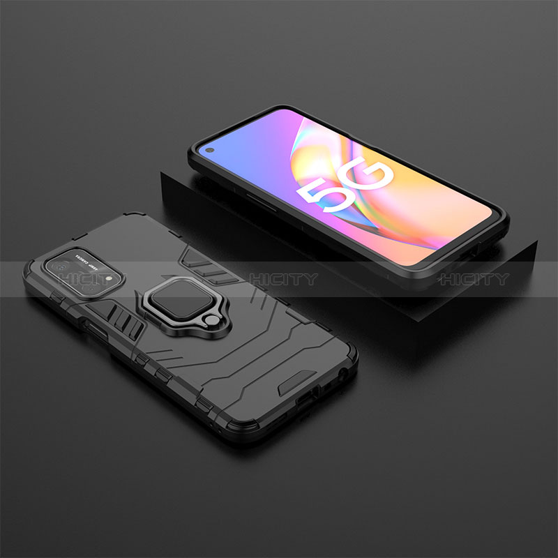 Coque Contour Silicone et Plastique Housse Etui Mat avec Magnetique Support Bague Anneau S02 pour Oppo A54 5G Noir Plus