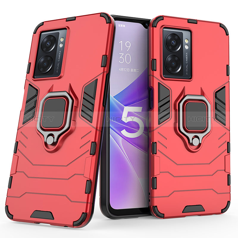 Coque Contour Silicone et Plastique Housse Etui Mat avec Magnetique Support Bague Anneau S02 pour Oppo A56S 5G Rouge Plus