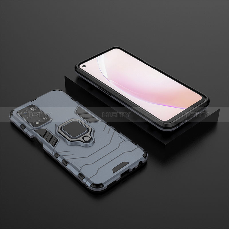 Coque Contour Silicone et Plastique Housse Etui Mat avec Magnetique Support Bague Anneau S02 pour Oppo A93s 5G Bleu Plus