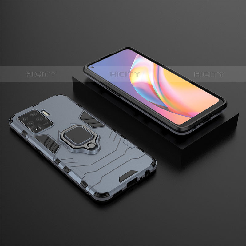 Coque Contour Silicone et Plastique Housse Etui Mat avec Magnetique Support Bague Anneau S02 pour Oppo A94 4G Bleu Plus