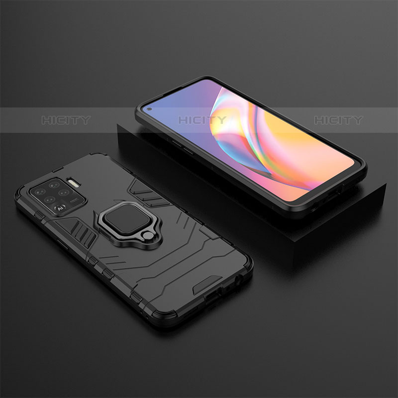 Coque Contour Silicone et Plastique Housse Etui Mat avec Magnetique Support Bague Anneau S02 pour Oppo A94 4G Noir Plus