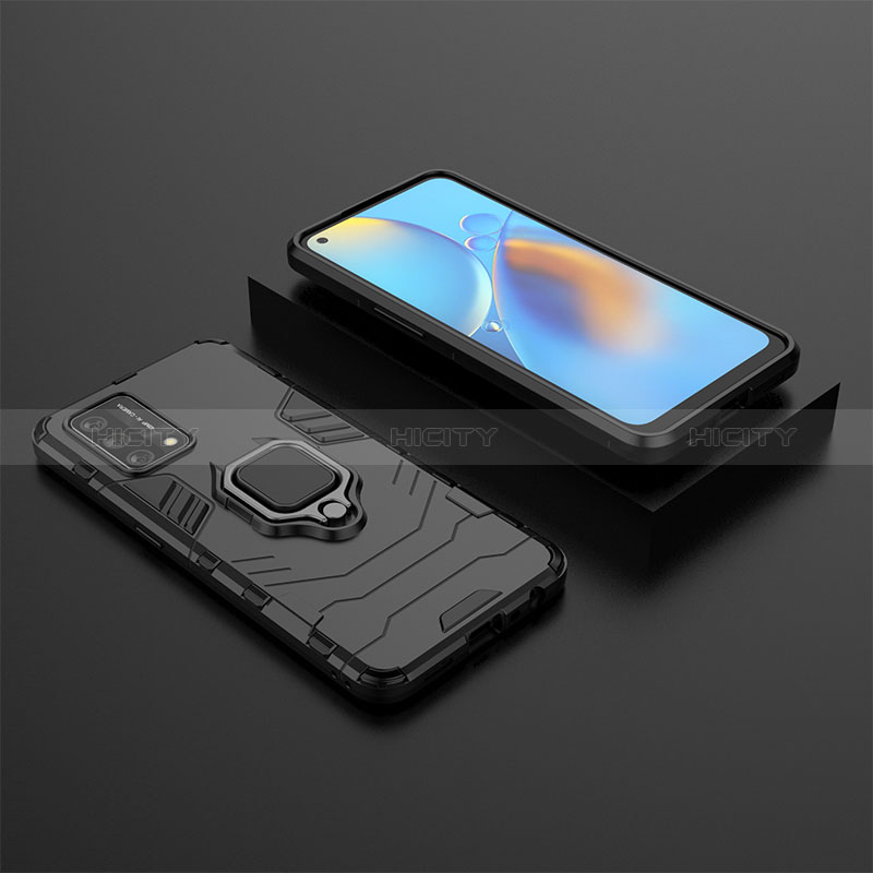 Coque Contour Silicone et Plastique Housse Etui Mat avec Magnetique Support Bague Anneau S02 pour Oppo A95 4G Noir Plus