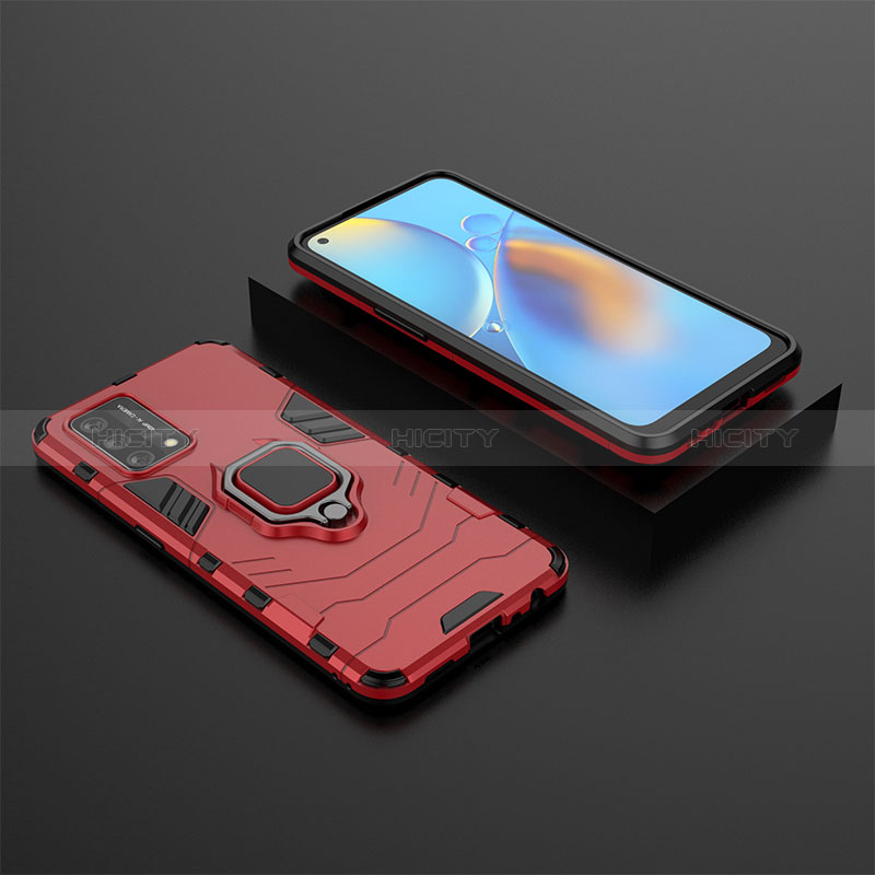 Coque Contour Silicone et Plastique Housse Etui Mat avec Magnetique Support Bague Anneau S02 pour Oppo A95 4G Rouge Plus