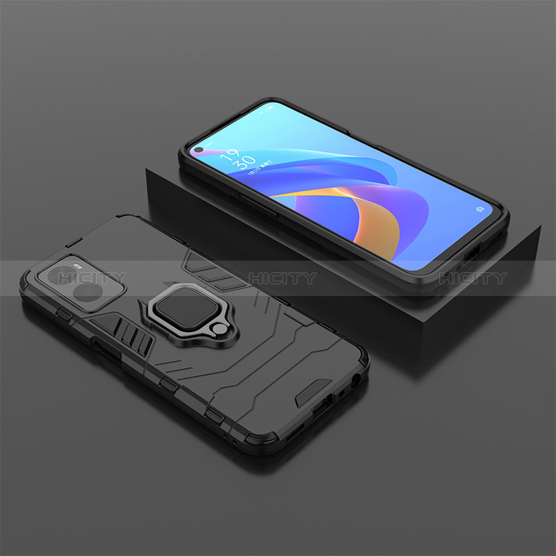 Coque Contour Silicone et Plastique Housse Etui Mat avec Magnetique Support Bague Anneau S02 pour Oppo A96 4G Noir Plus