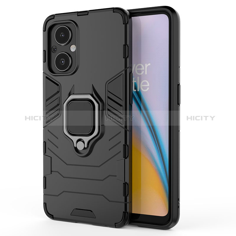 Coque Contour Silicone et Plastique Housse Etui Mat avec Magnetique Support Bague Anneau S02 pour Oppo A96 5G Noir Plus