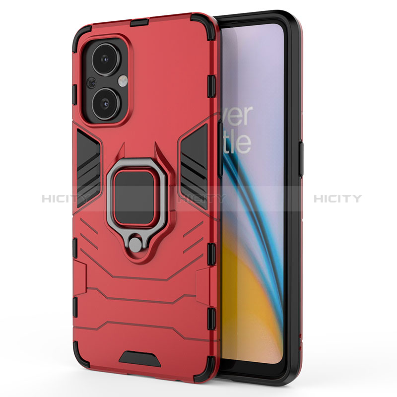 Coque Contour Silicone et Plastique Housse Etui Mat avec Magnetique Support Bague Anneau S02 pour Oppo A96 5G Rouge Plus