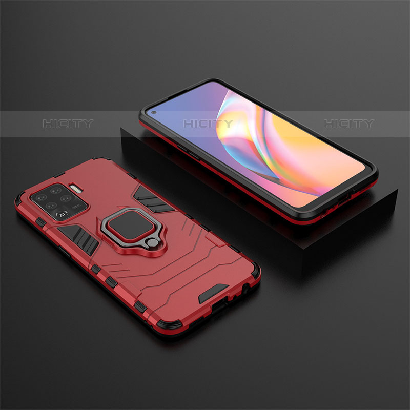 Coque Contour Silicone et Plastique Housse Etui Mat avec Magnetique Support Bague Anneau S02 pour Oppo F19 Pro Rouge Plus