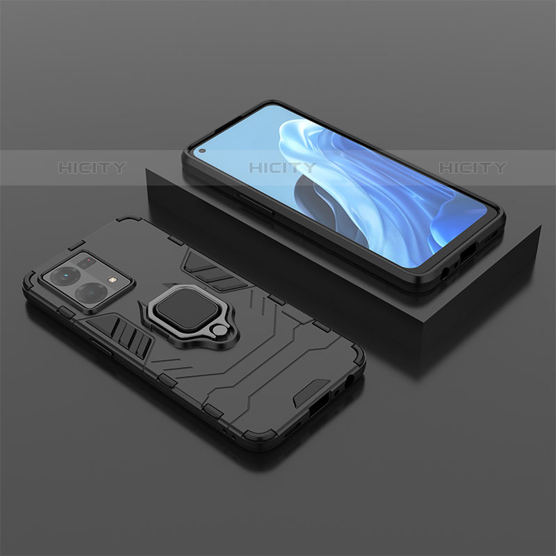 Coque Contour Silicone et Plastique Housse Etui Mat avec Magnetique Support Bague Anneau S02 pour Oppo F21 Pro 4G Noir Plus