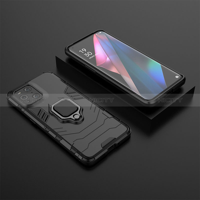 Coque Contour Silicone et Plastique Housse Etui Mat avec Magnetique Support Bague Anneau S02 pour Oppo Find X3 5G Plus