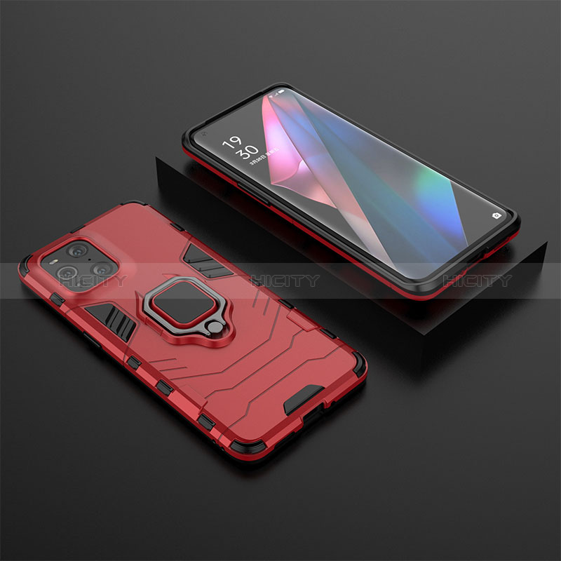 Coque Contour Silicone et Plastique Housse Etui Mat avec Magnetique Support Bague Anneau S02 pour Oppo Find X3 5G Plus