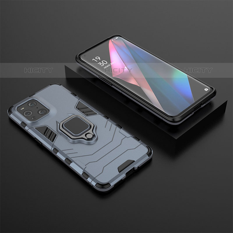 Coque Contour Silicone et Plastique Housse Etui Mat avec Magnetique Support Bague Anneau S02 pour Oppo Find X3 Pro 5G Plus