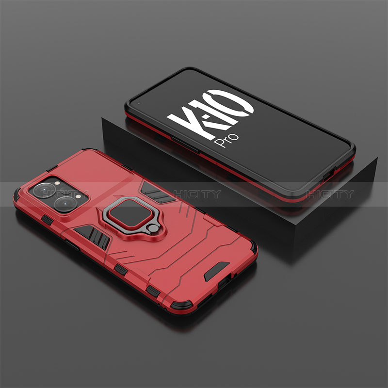 Coque Contour Silicone et Plastique Housse Etui Mat avec Magnetique Support Bague Anneau S02 pour Oppo K10 Pro 5G Rouge Plus