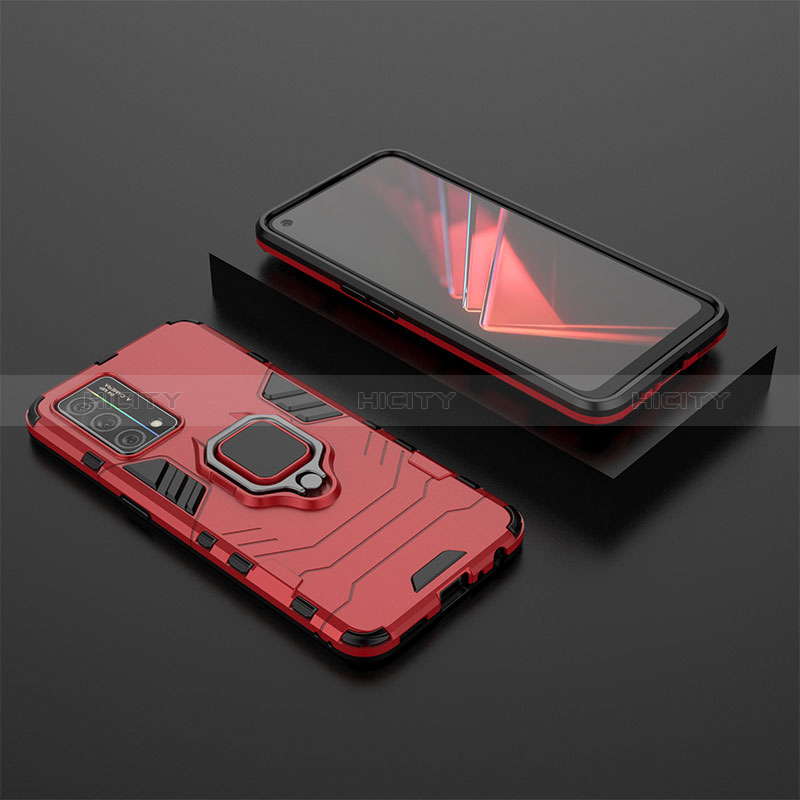 Coque Contour Silicone et Plastique Housse Etui Mat avec Magnetique Support Bague Anneau S02 pour Oppo K9 5G Rouge Plus