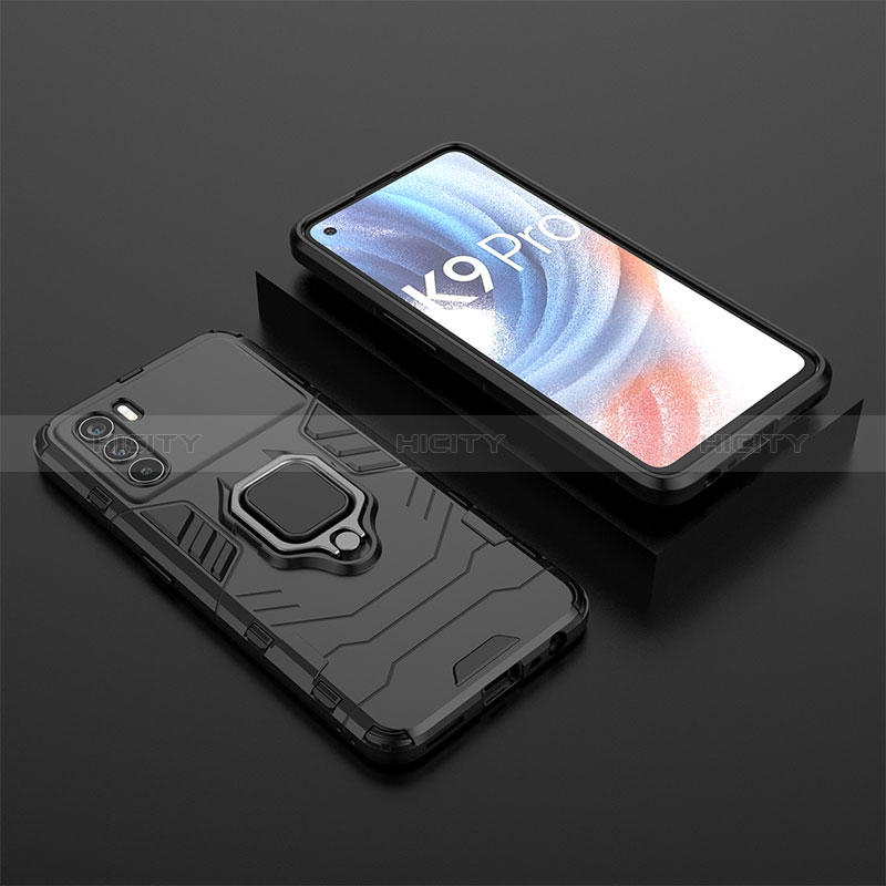 Coque Contour Silicone et Plastique Housse Etui Mat avec Magnetique Support Bague Anneau S02 pour Oppo K9 Pro 5G Noir Plus