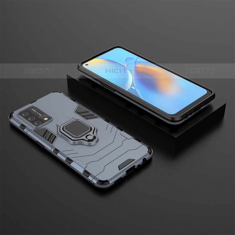 Coque Contour Silicone et Plastique Housse Etui Mat avec Magnetique Support Bague Anneau S02 pour Oppo Reno6 Lite Bleu Plus