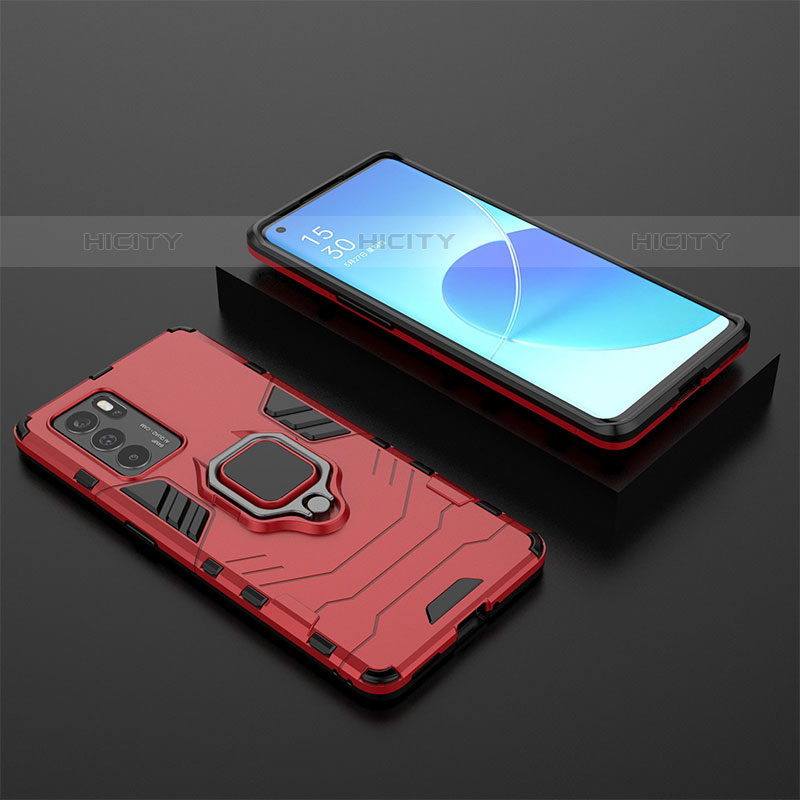 Coque Contour Silicone et Plastique Housse Etui Mat avec Magnetique Support Bague Anneau S02 pour Oppo Reno6 Pro 5G India Plus