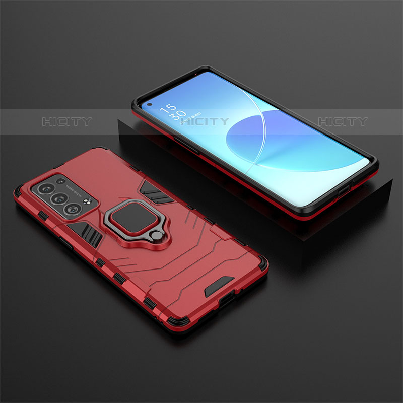 Coque Contour Silicone et Plastique Housse Etui Mat avec Magnetique Support Bague Anneau S02 pour Oppo Reno6 Pro 5G Plus