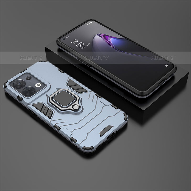 Coque Contour Silicone et Plastique Housse Etui Mat avec Magnetique Support Bague Anneau S02 pour Oppo Reno8 5G Bleu Plus