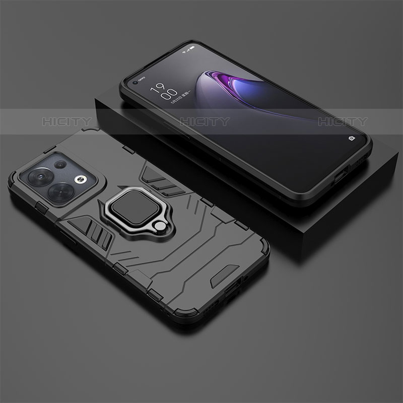 Coque Contour Silicone et Plastique Housse Etui Mat avec Magnetique Support Bague Anneau S02 pour Oppo Reno8 5G Noir Plus