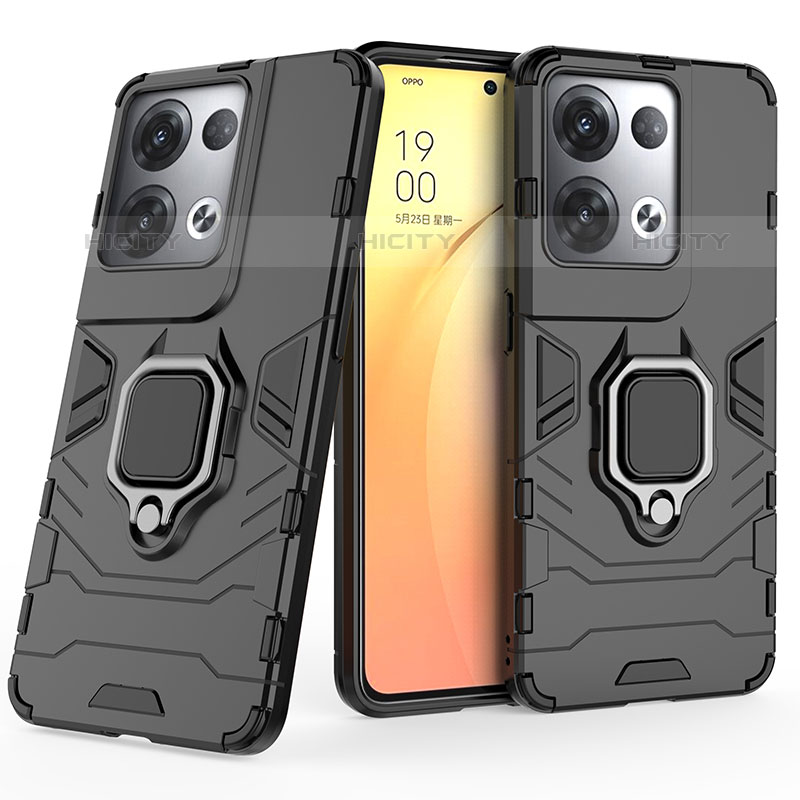 Coque Contour Silicone et Plastique Housse Etui Mat avec Magnetique Support Bague Anneau S02 pour Oppo Reno8 Pro+ Plus 5G Noir Plus