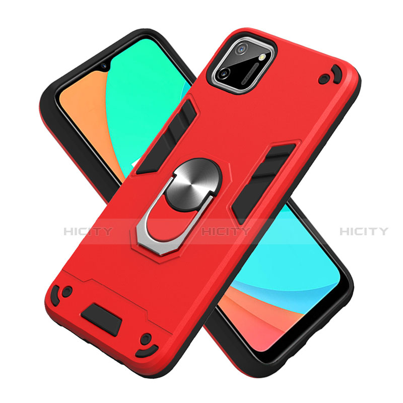 Coque Contour Silicone et Plastique Housse Etui Mat avec Magnetique Support Bague Anneau S02 pour Realme C11 Plus