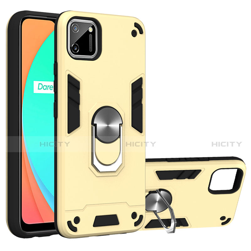 Coque Contour Silicone et Plastique Housse Etui Mat avec Magnetique Support Bague Anneau S02 pour Realme C11 Plus