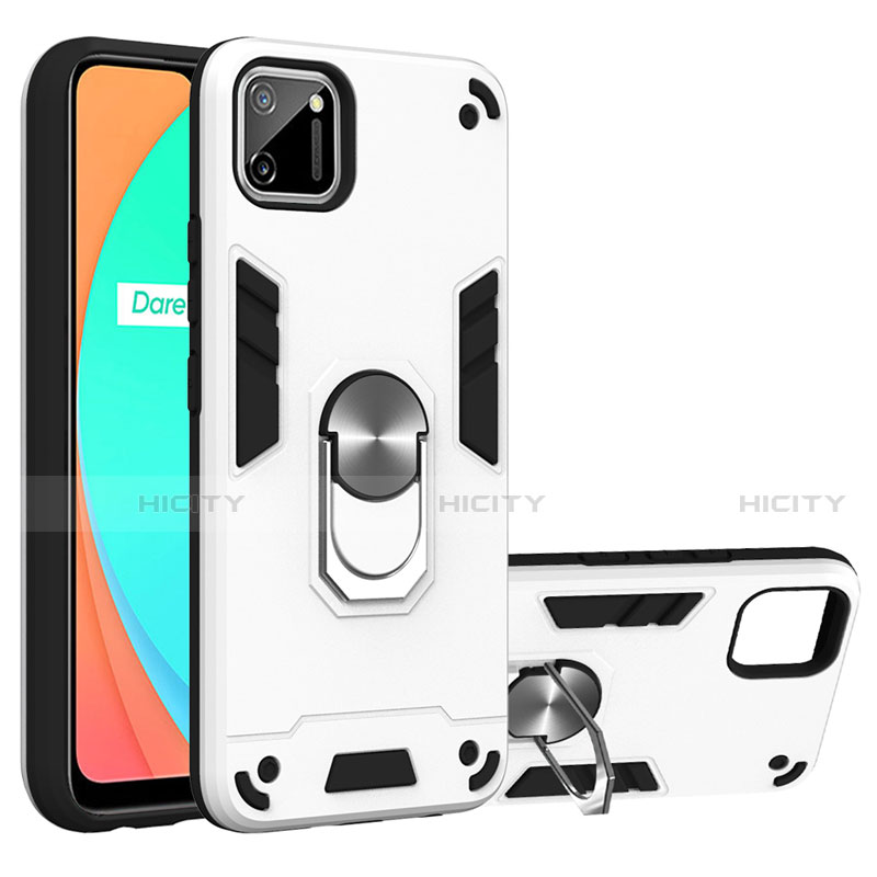 Coque Contour Silicone et Plastique Housse Etui Mat avec Magnetique Support Bague Anneau S02 pour Realme C11 Plus