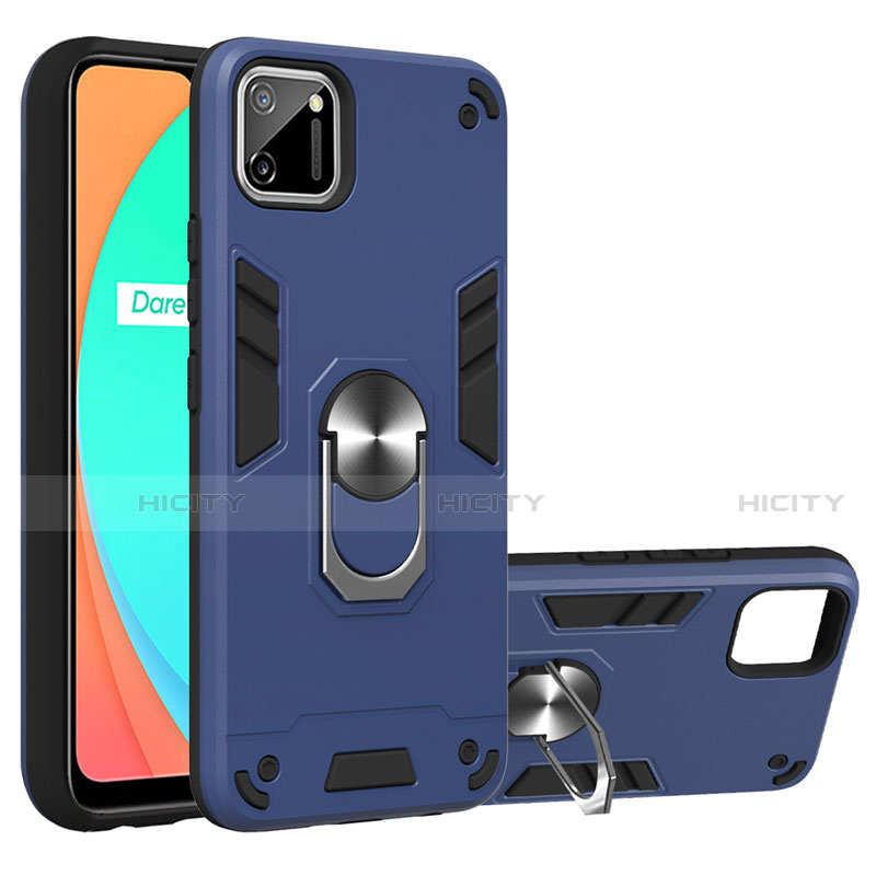 Coque Contour Silicone et Plastique Housse Etui Mat avec Magnetique Support Bague Anneau S02 pour Realme C11 Plus