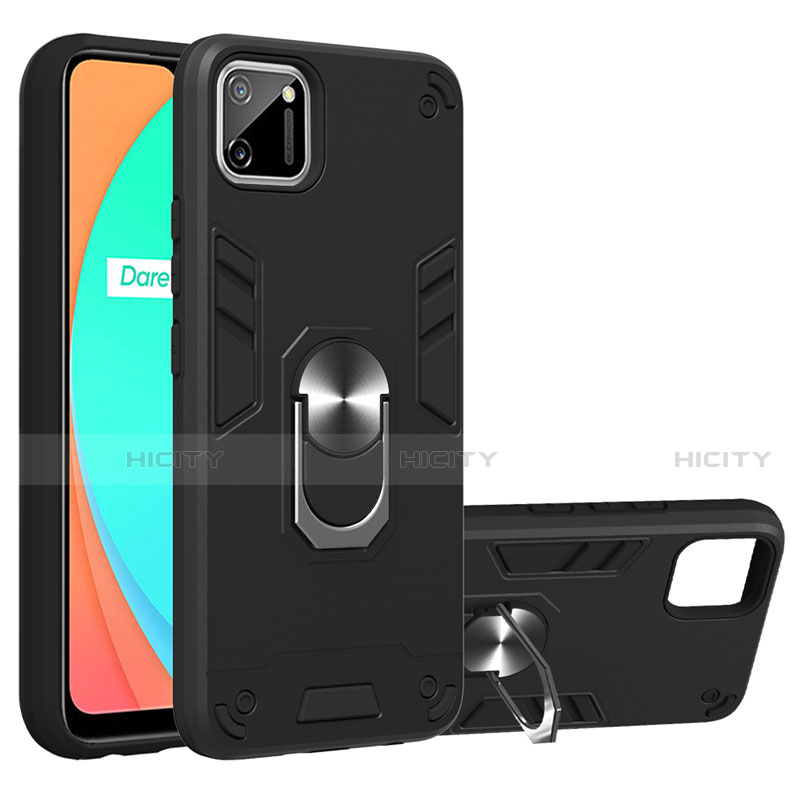 Coque Contour Silicone et Plastique Housse Etui Mat avec Magnetique Support Bague Anneau S02 pour Realme C11 Plus