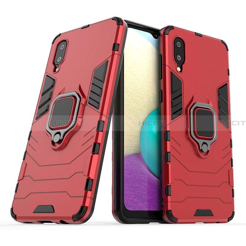 Coque Contour Silicone et Plastique Housse Etui Mat avec Magnetique Support Bague Anneau S02 pour Samsung Galaxy A02 Rouge Plus