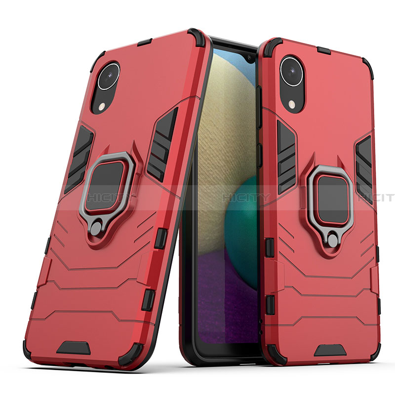 Coque Contour Silicone et Plastique Housse Etui Mat avec Magnetique Support Bague Anneau S02 pour Samsung Galaxy A03 Core Rouge Plus