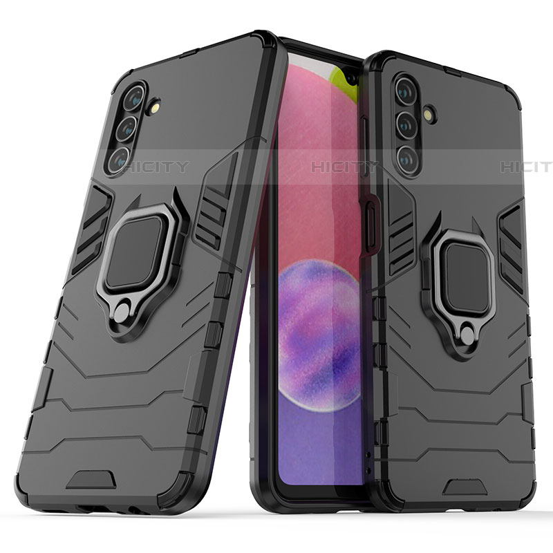 Coque Contour Silicone et Plastique Housse Etui Mat avec Magnetique Support Bague Anneau S02 pour Samsung Galaxy A04s Noir Plus