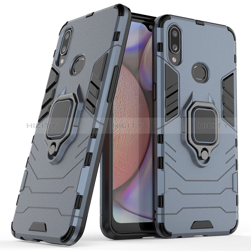 Coque Contour Silicone et Plastique Housse Etui Mat avec Magnetique Support Bague Anneau S02 pour Samsung Galaxy A10s Bleu Plus