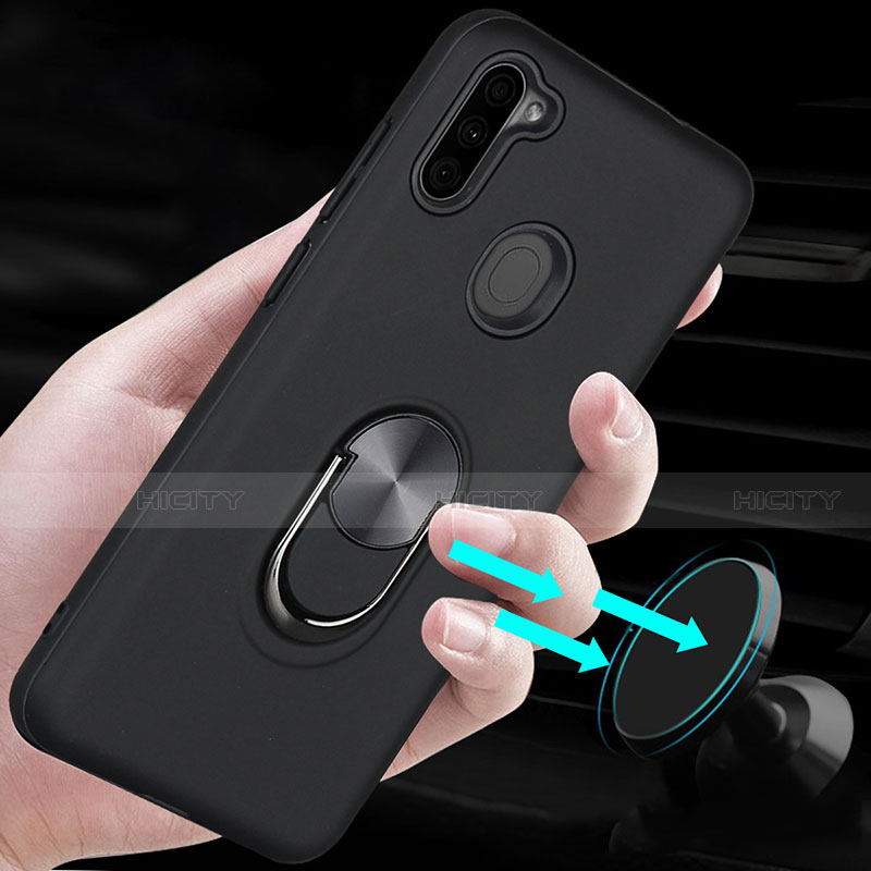 Coque Contour Silicone et Plastique Housse Etui Mat avec Magnetique Support Bague Anneau S02 pour Samsung Galaxy A11 Plus