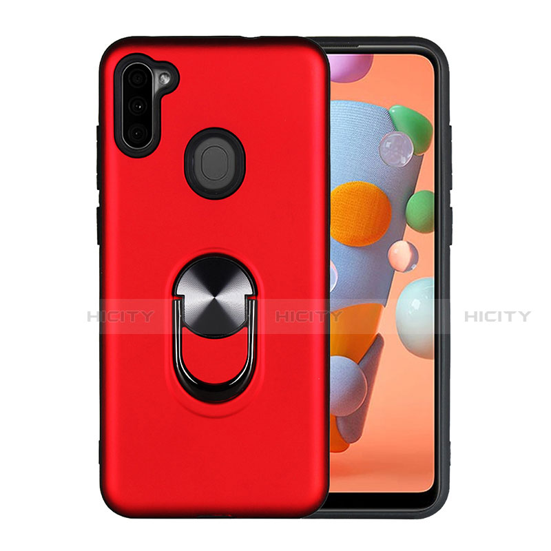 Coque Contour Silicone et Plastique Housse Etui Mat avec Magnetique Support Bague Anneau S02 pour Samsung Galaxy A11 Rouge Plus