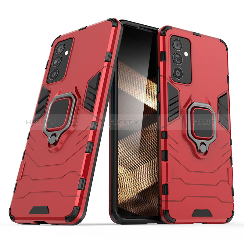 Coque Contour Silicone et Plastique Housse Etui Mat avec Magnetique Support Bague Anneau S02 pour Samsung Galaxy A15 4G Rouge Plus