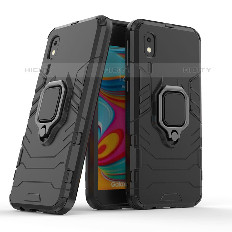 Coque Contour Silicone et Plastique Housse Etui Mat avec Magnetique Support Bague Anneau S02 pour Samsung Galaxy A2 Core A260F A260G Noir Plus