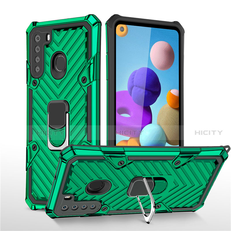 Coque Contour Silicone et Plastique Housse Etui Mat avec Magnetique Support Bague Anneau S02 pour Samsung Galaxy A21 Plus